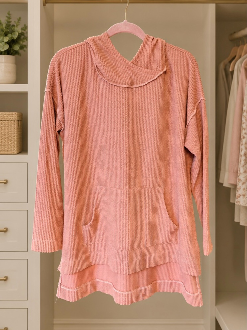 Stylive Pink Waffle Knit Layered Hoodie Tunic Sweatshirt - Size S NWOT